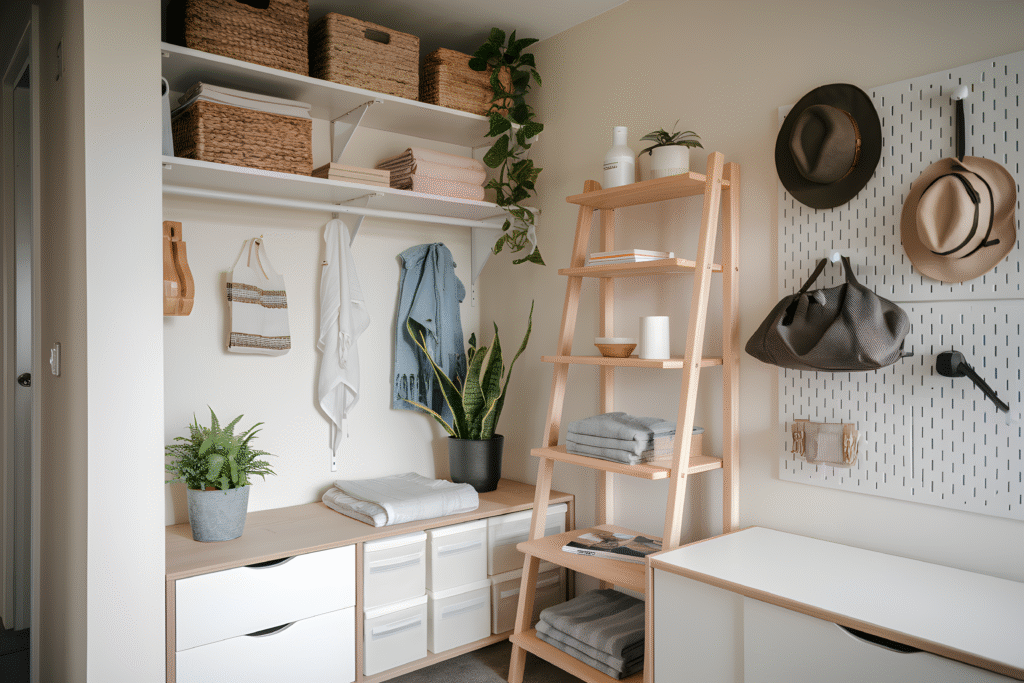 Vertical storage with floating shelves—smart renter-friendly decor hacks for small apartments
