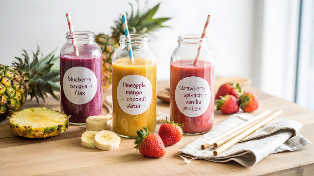 Smoothie ingredients pre-packed in zip bags – meal prep easy breakfast ideas

