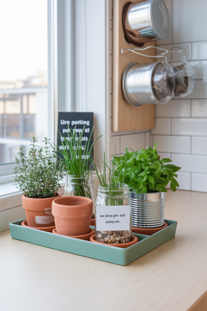 DIY herb garden apartment herbs like basil, parsley, mint growing indoors