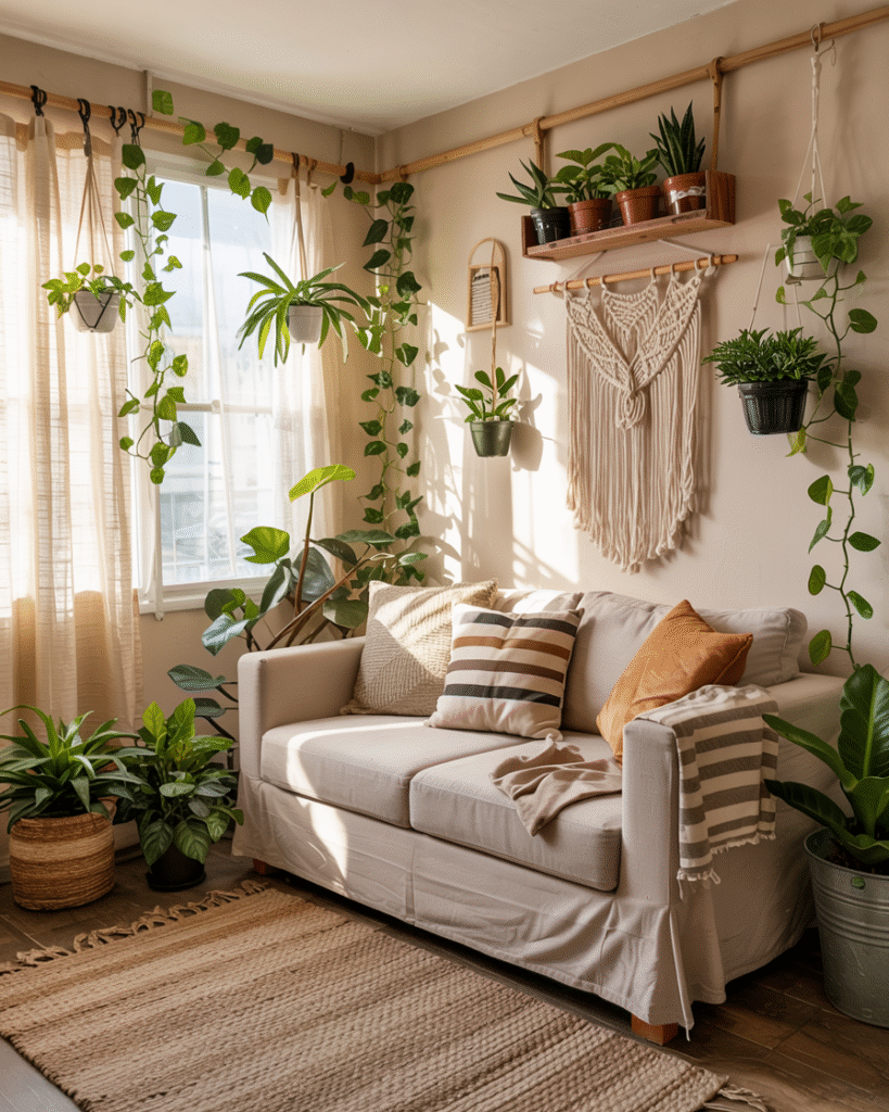 DIY renter decor hacks using hanging plants and magnetic planters for apartments