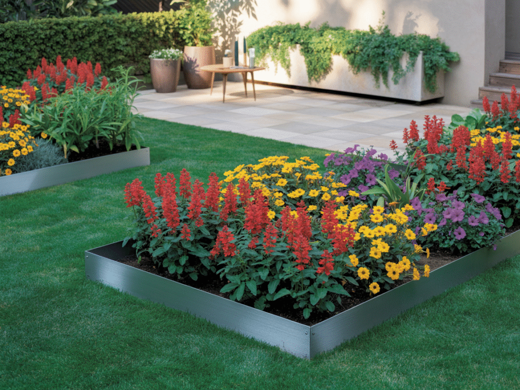 professional landscaping with mixed material edging

