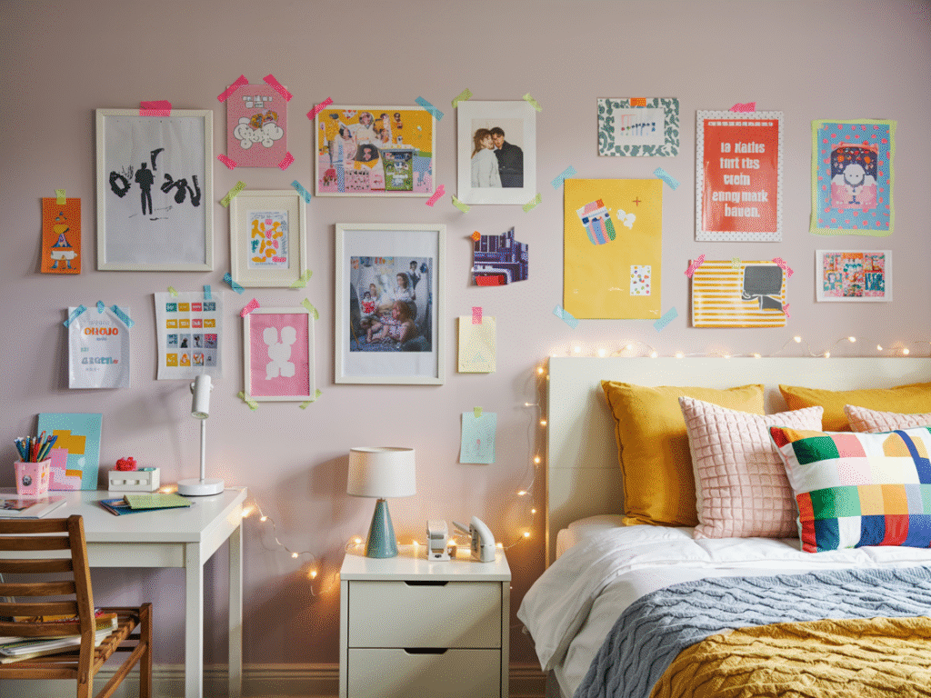 damage-free wall decor made with washi tape frames and clip rails