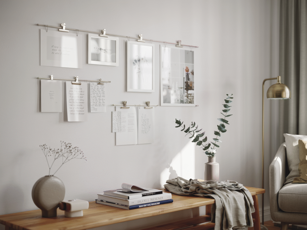 damage-free wall decor made with washi tape frames and clip rails