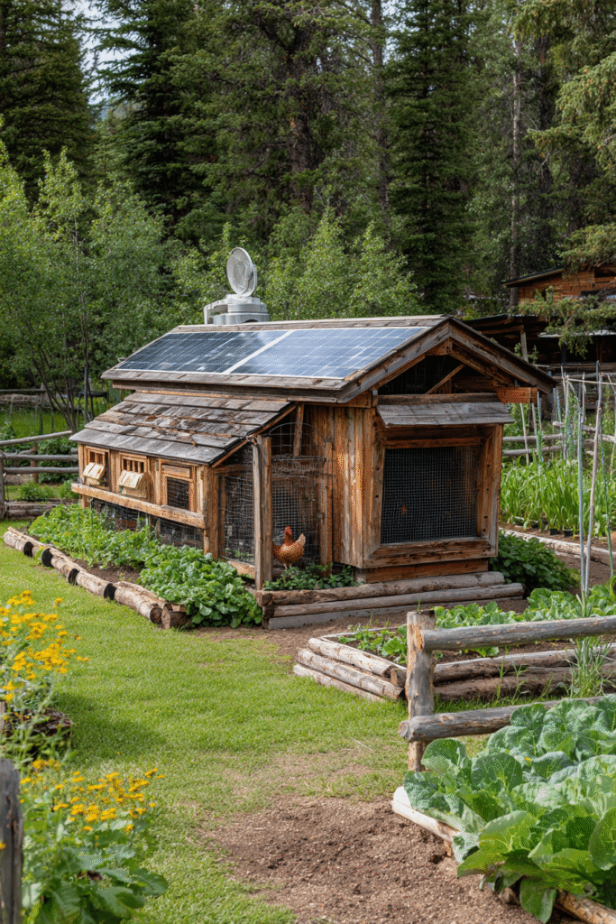 Inside view of chicken coop with nesting boxes and roosts – easy clean chicken coop

