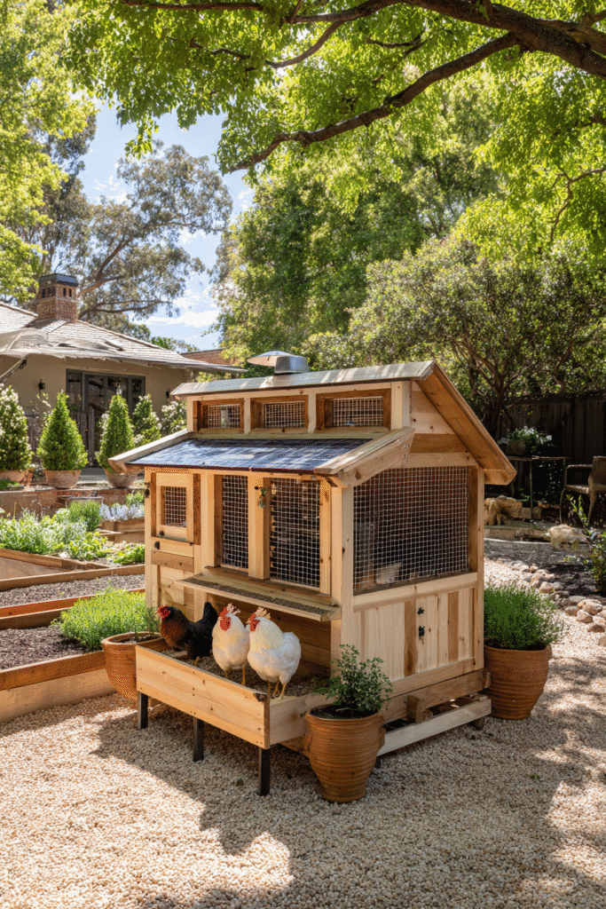 Wooden chicken coop with egg-laying hens in backyard – best chicken coop for backyard eggs

